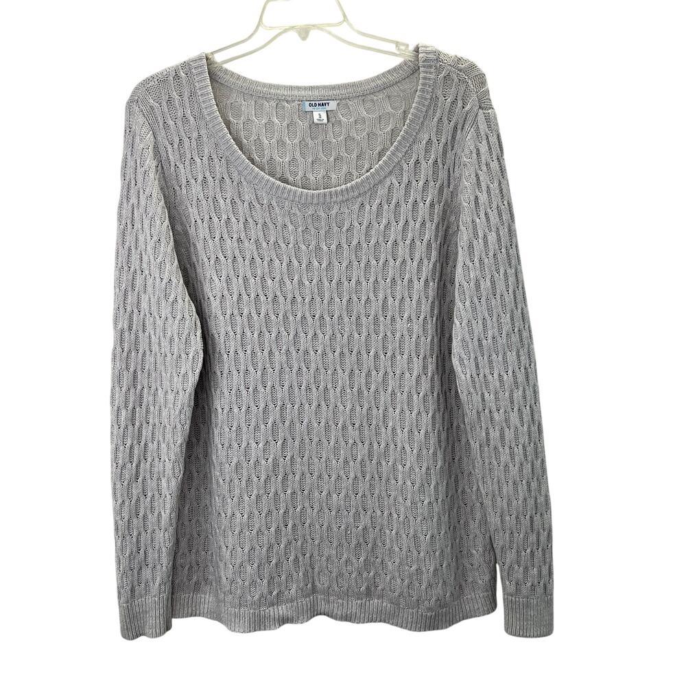 Old Navy Chunky Cable Knit Sweater XL Women Beige Oatmeal Scoop Neck